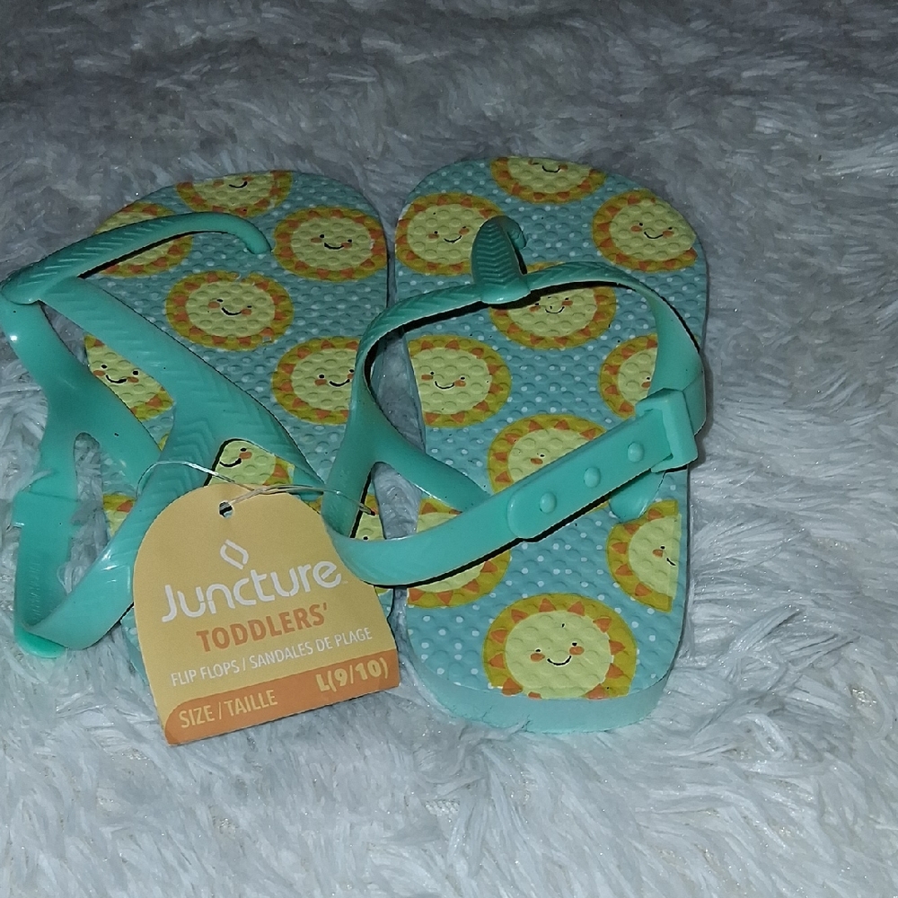 Juncture Toddler Flip Flops - Aqua with Sun Design